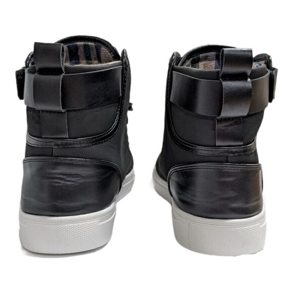 Max Star Men's Black Lace Up High Tops Faux Leather Straps Plaid Size 46, NWOT - Picture 4 of 14
